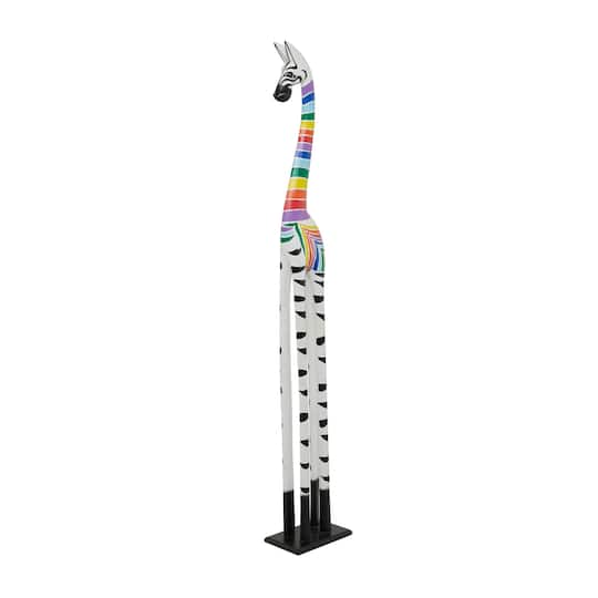 Multi Colored  Wood Bohemian Giraffe Sculpture, 6&#x22; x 10&#x22; x 59&#x22;
